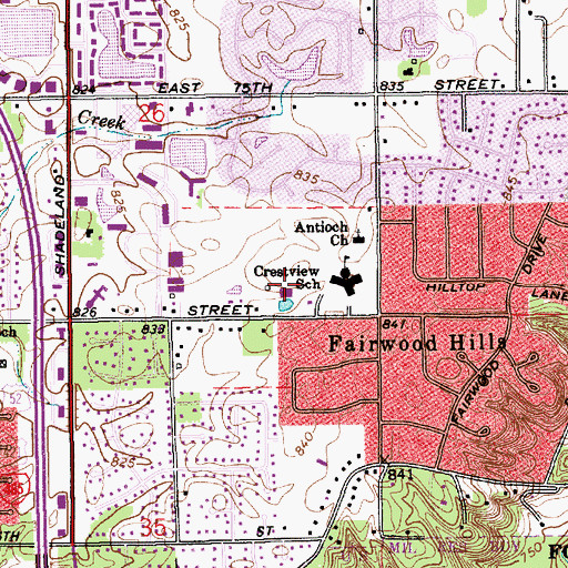 Topographic Map of Crestview School, IN