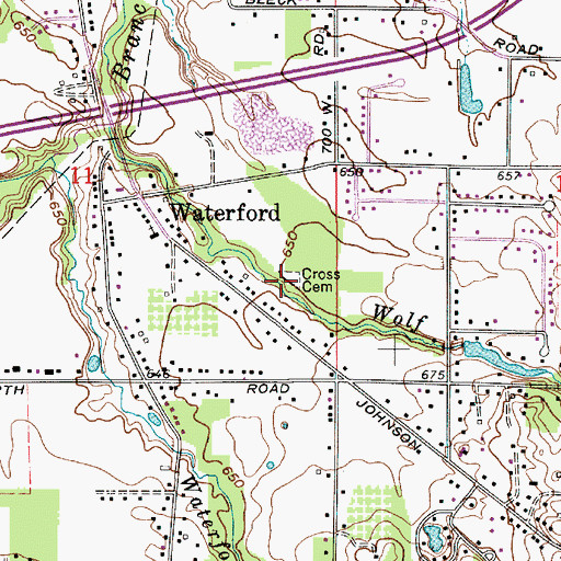 Topographic Map of Cross Cemetery, IN