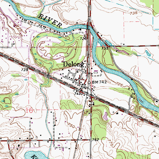 Topographic Map of Delong, IN
