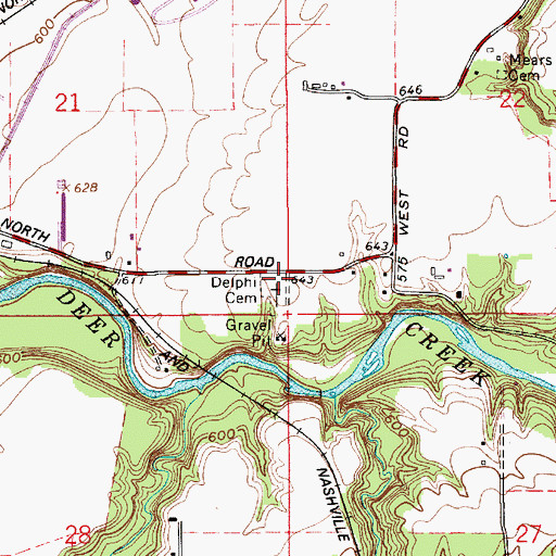 Topographic Map of Delphi Cemetery, IN