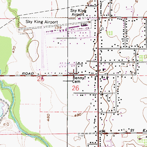 Topographic Map of Denny Cemetery, IN