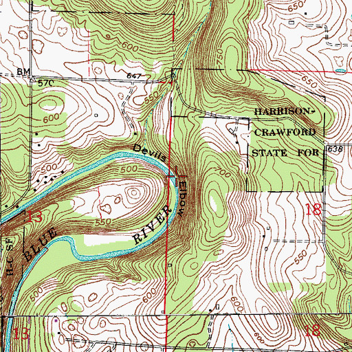 Topographic Map of Devils Elbow, IN