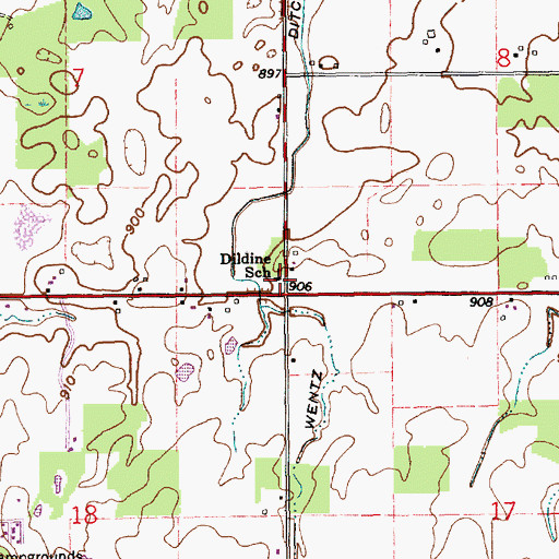 Topographic Map of Dildine School, IN