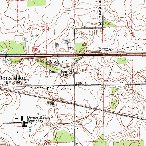 Topographic Map of Donaldson Cemetery, IN