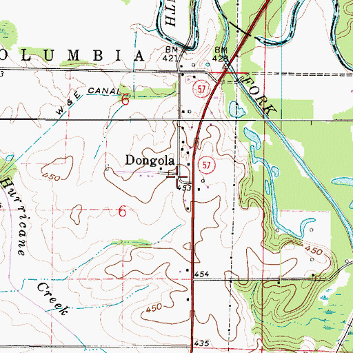 Topographic Map of Dongola, IN