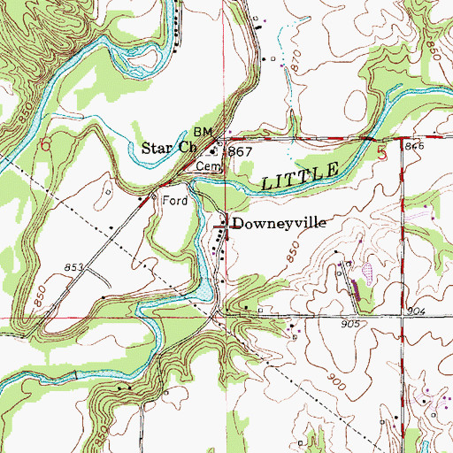Topographic Map of Downeyville, IN