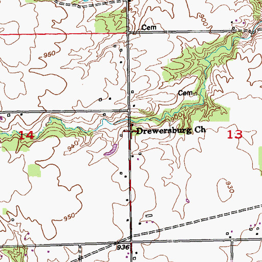 Topographic Map of Drewersburg Church, IN