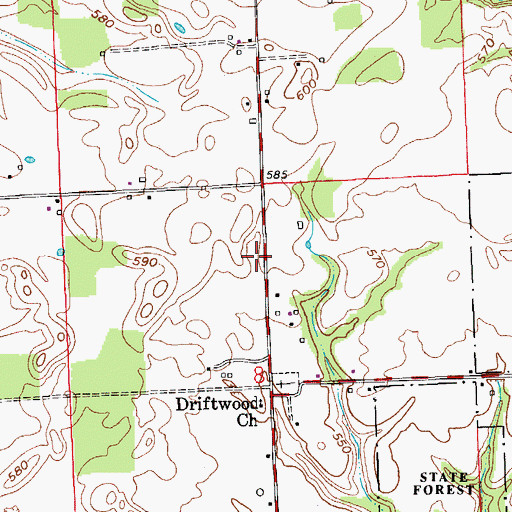 Topographic Map of Driftwood Church, IN