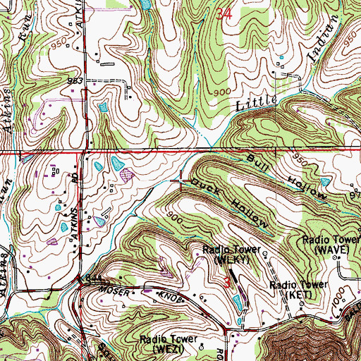 Topographic Map of Duck Hollow, IN