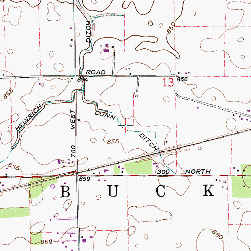 Topographic Map of Dunn Ditch, IN