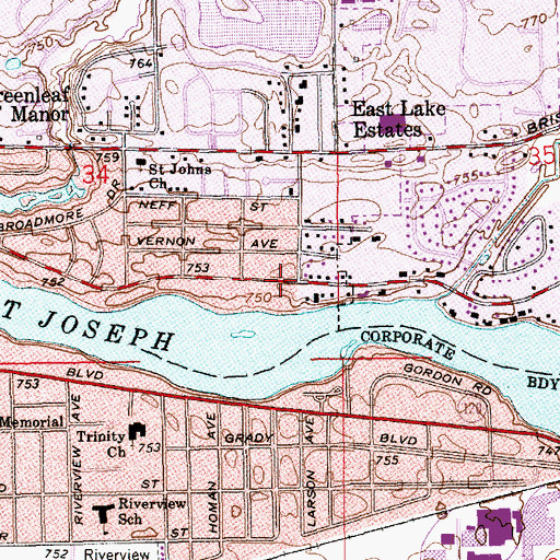 Topographic Map of East Lake Estates, IN