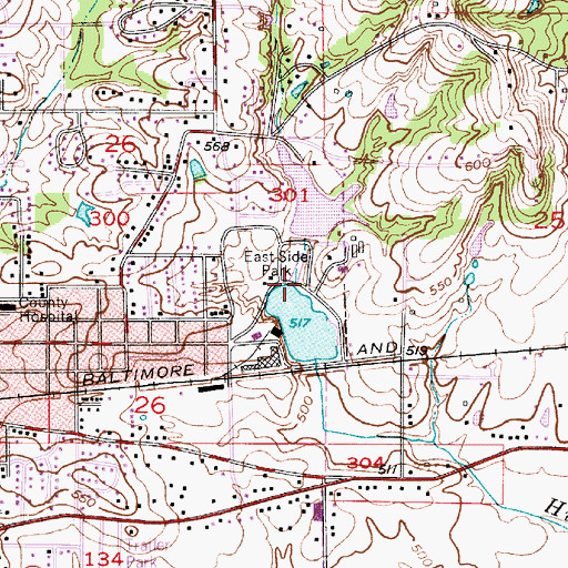 Topographic Map of East Side Park, IN
