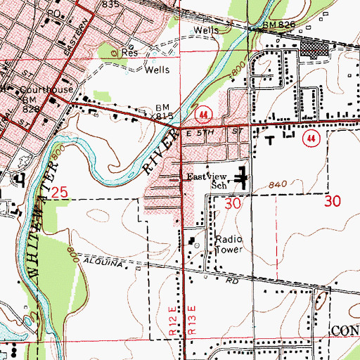 Topographic Map of East View School, IN