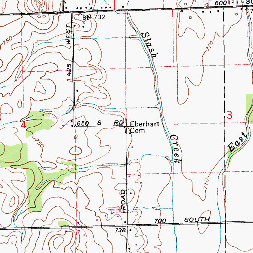 Topographic Map of Eberhart Cemetery, IN