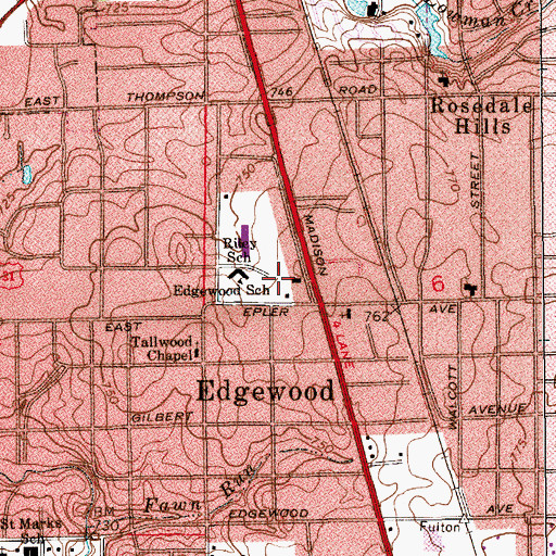 Topographic Map of Edgewood School, IN