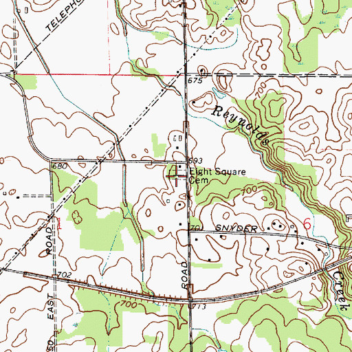 Topographic Map of Eight Square Cemetery, IN