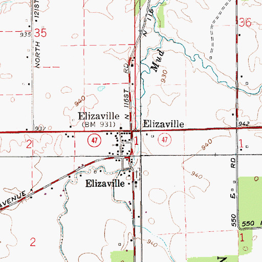 Topographic Map of Elizaville, IN