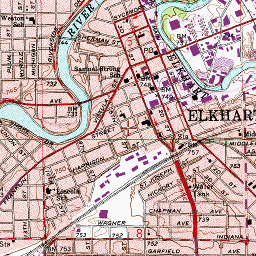 Topographic Map of Elkhart, IN