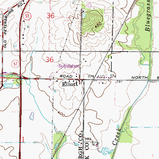 Topographic Map of Elliott, IN