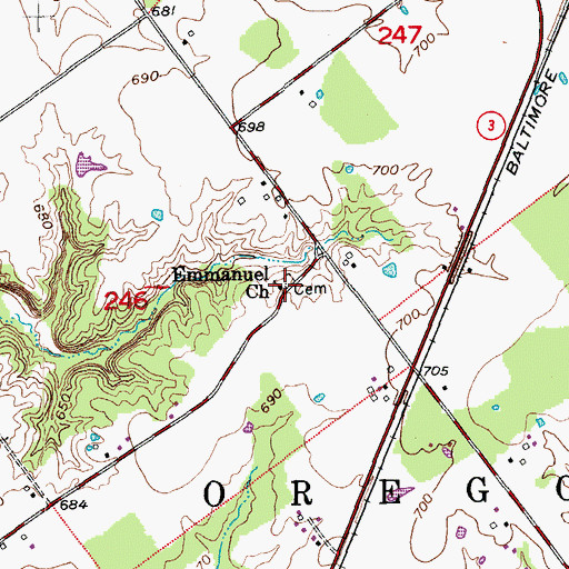 Topographic Map of Emmanuel Church, IN