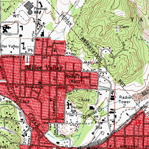 Topographic Map of KNOT-AM (Prescott), AZ