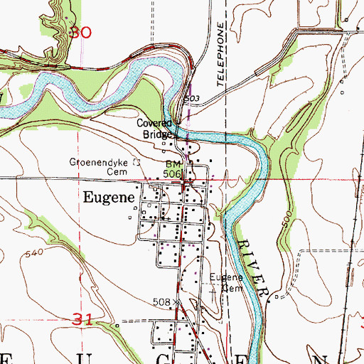 Topographic Map of Eugene, IN