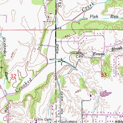 Topographic Map of Evans Brook, IN