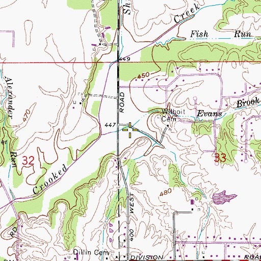 Topographic Map of Evans Brook, IN