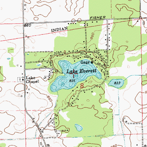 Topographic Map of Lake Everett, IN