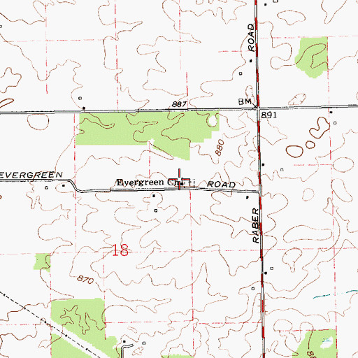 Topographic Map of Evergreen Church, IN