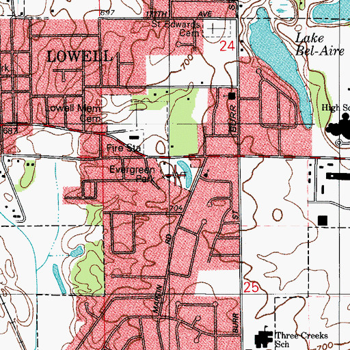 Topographic Map of Evergreen Park, IN