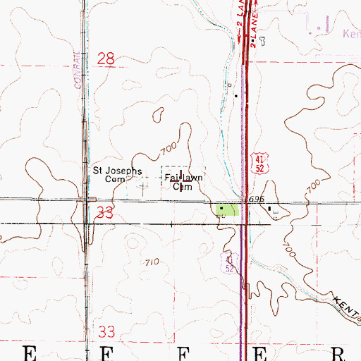 Topographic Map of Fairlawn Cemetery, IN