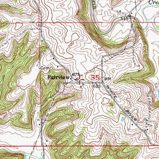 Topographic Map of Fairview, IN