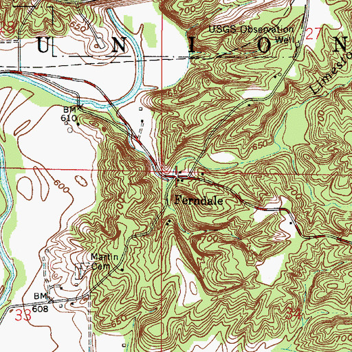 Topographic Map of Ferndale, IN