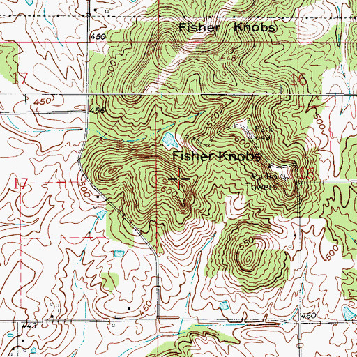 Topographic Map of Fisher Knobs, IN