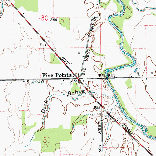 Topographic Map of Five Points, IN