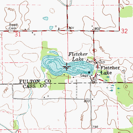 Topographic Map of Fletcher Lake, IN