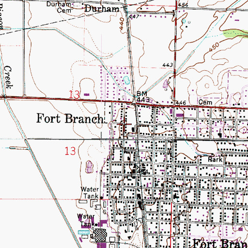 Topographic Map of Fort Branch, IN