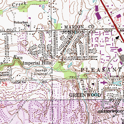 Topographic Map of Fountain Creek, IN