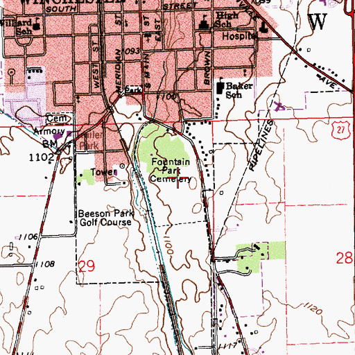 Topographic Map of Fountain Park Cemetery, IN