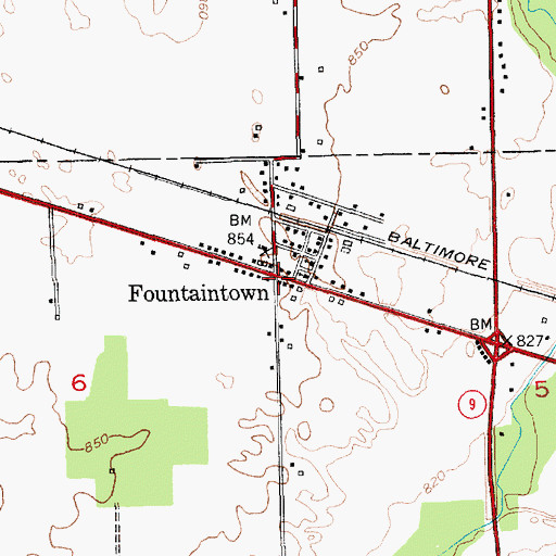 Topographic Map of Fountaintown, IN