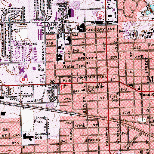 Topographic Map of Franklin Park, IN