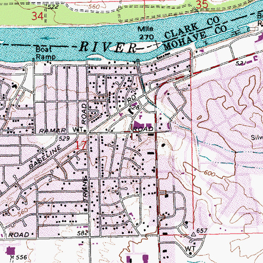 Topographic Map of KRHS-AM (Bullhead City), AZ