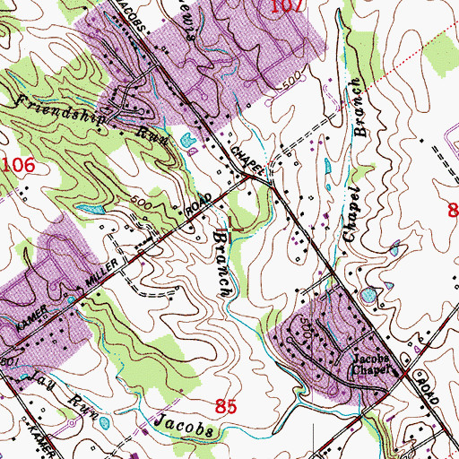 Topographic Map of Friendship Run, IN