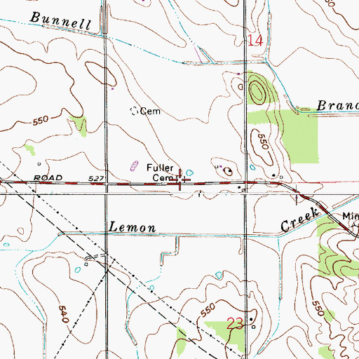 Topographic Map of Fuller Cemetery, IN