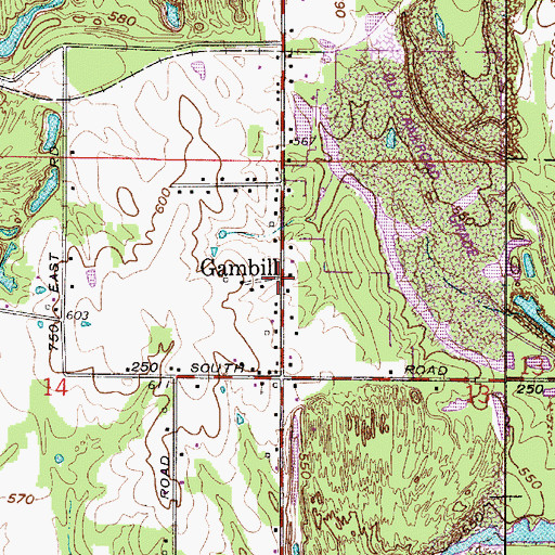 Topographic Map of Gambill, IN