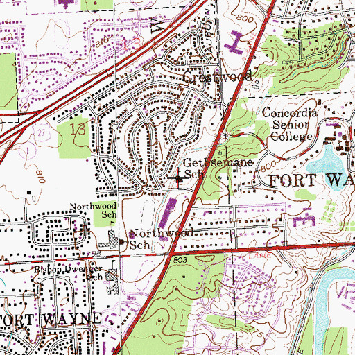 Topographic Map of Gethsemane School, IN