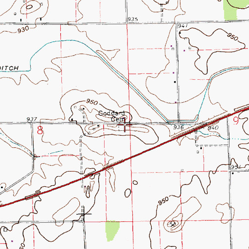 Topographic Map of Goddard Cemetery, IN