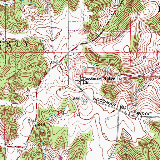 Topographic Map of Goodman Ridge Church, IN