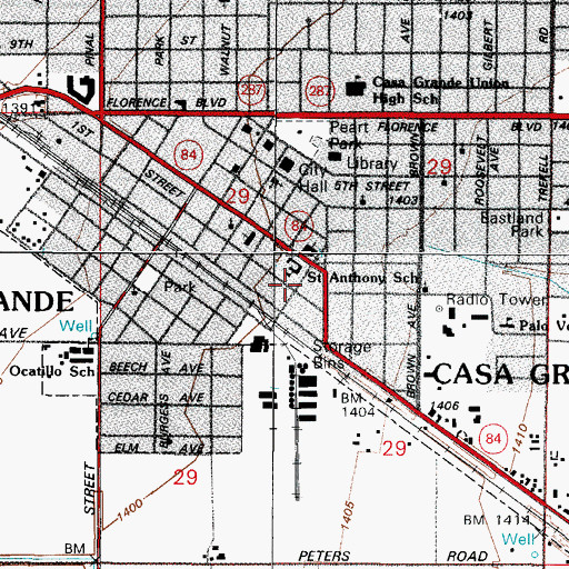 Topographic Map of KSAA-FM (Casa Grande), AZ